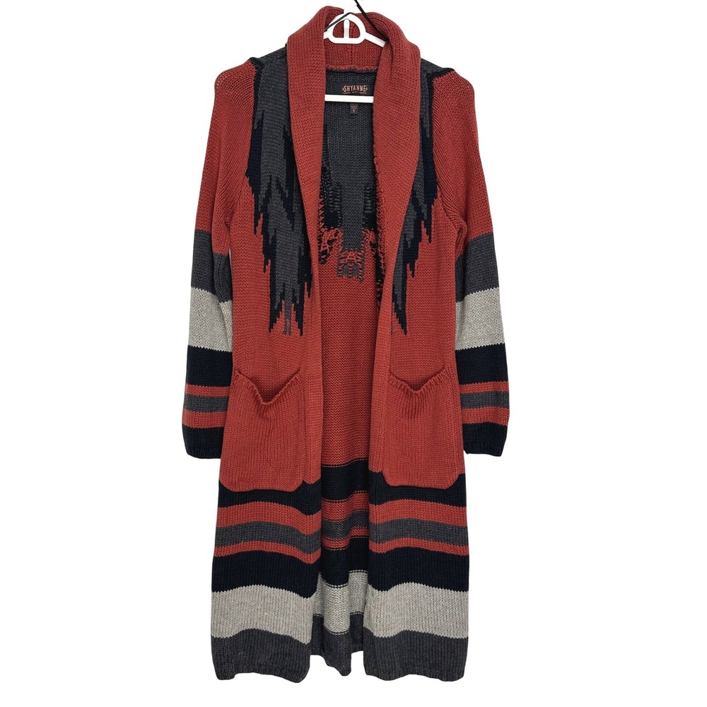 NWT Shyanne Southwestern‎ Striped Duster Cardigan Brown Black S